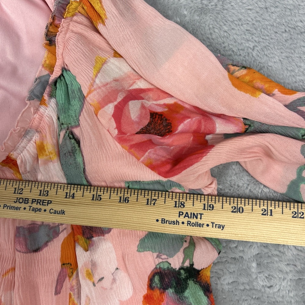 Spense 12 Petite Dress Floral Print Sheer Sleeves Lined Watercolor Pastel Pink - Picture 4 of 9
